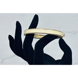 Ciner Hinged Bangle Bracelet Gold Tone Cream Enamel 6" Small Wrist